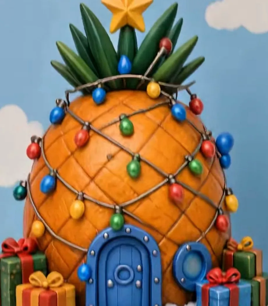 SpongeBob Christmas figures on a shelf